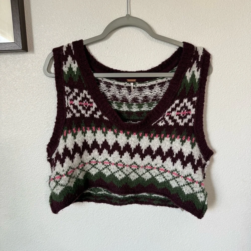 Free People Lovestruck Cropped Fair Isle Sweater Vest Size x-Small